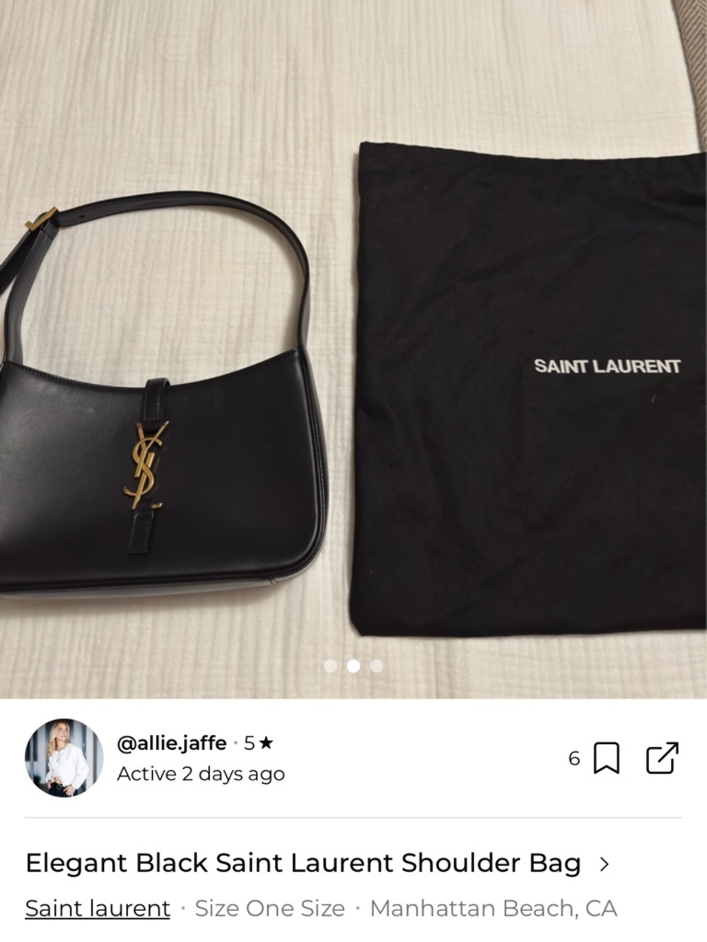 Saint Laurent Black Leather Shoulder Bag with Gold YSL Monogram - Picture 3 of 3